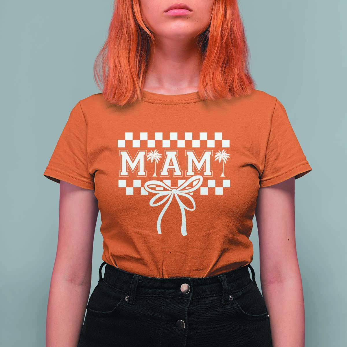 Preppy Miami Bow Aesthetic T Shirt For Women Cute Checkered Palm Tree College Girl