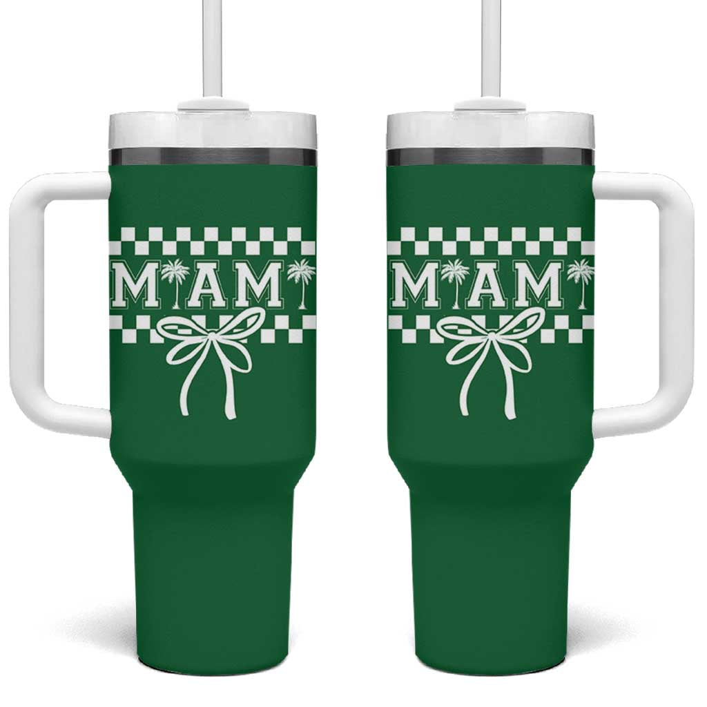 Preppy Miami Bow Aesthetic Tumbler With Handle Cute Checkered Palm Tree College Girl
