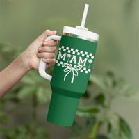 Preppy Miami Bow Aesthetic Tumbler With Handle Cute Checkered Palm Tree College Girl