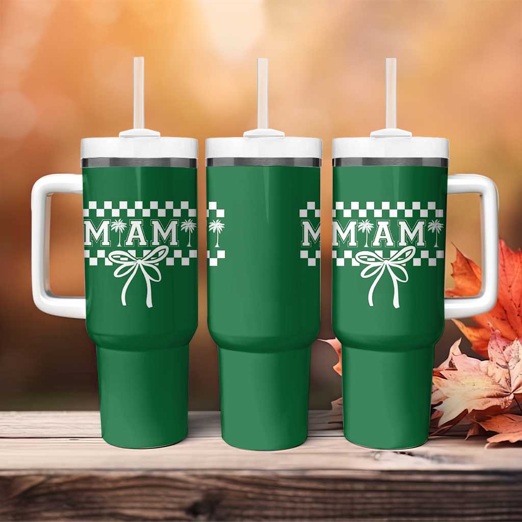 Preppy Miami Bow Aesthetic Tumbler With Handle Cute Checkered Palm Tree College Girl