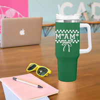 Preppy Miami Bow Aesthetic Tumbler With Handle Cute Checkered Palm Tree College Girl