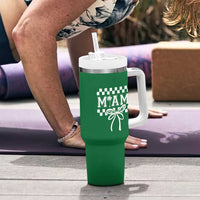 Preppy Miami Bow Aesthetic Tumbler With Handle Cute Checkered Palm Tree College Girl