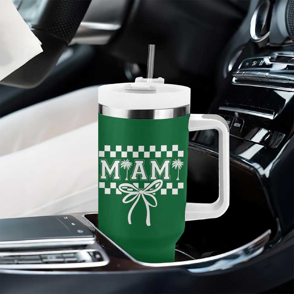 Preppy Miami Bow Aesthetic Tumbler With Handle Cute Checkered Palm Tree College Girl