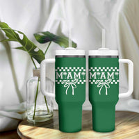 Preppy Miami Bow Aesthetic Tumbler With Handle Cute Checkered Palm Tree College Girl