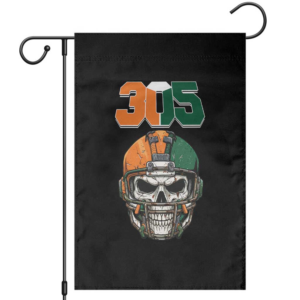 305 Football Warrior Skull Garden Flag Orange and Green Miami Vibes