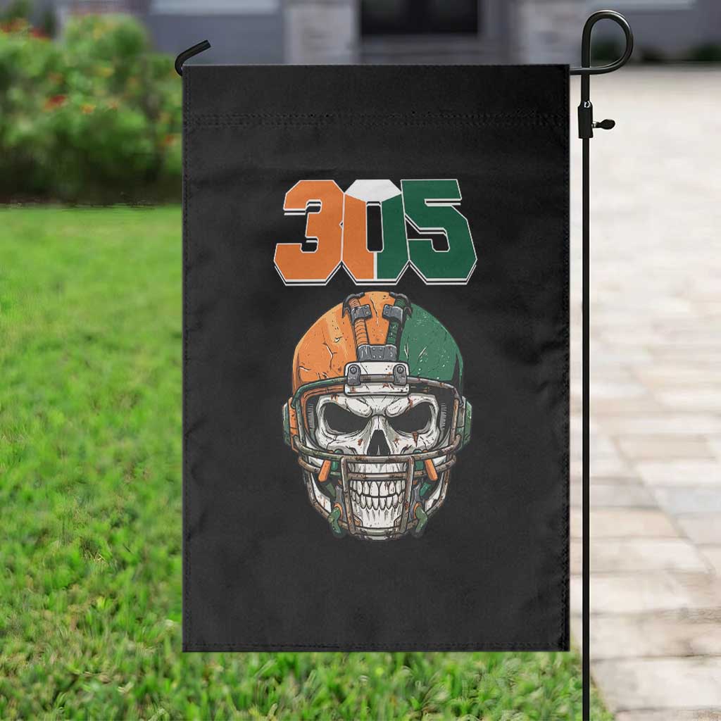 305 Football Warrior Skull Garden Flag Orange and Green Miami Vibes
