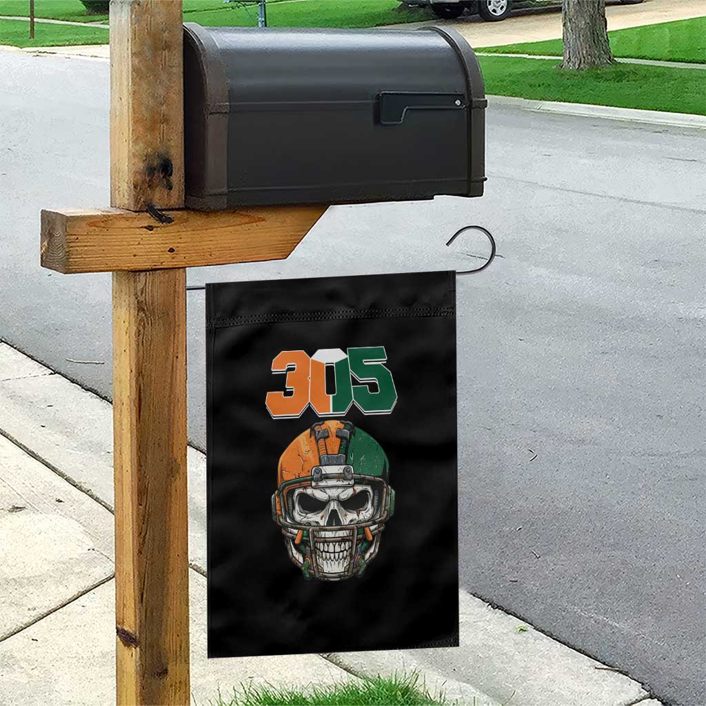 305 Football Warrior Skull Garden Flag Orange and Green Miami Vibes