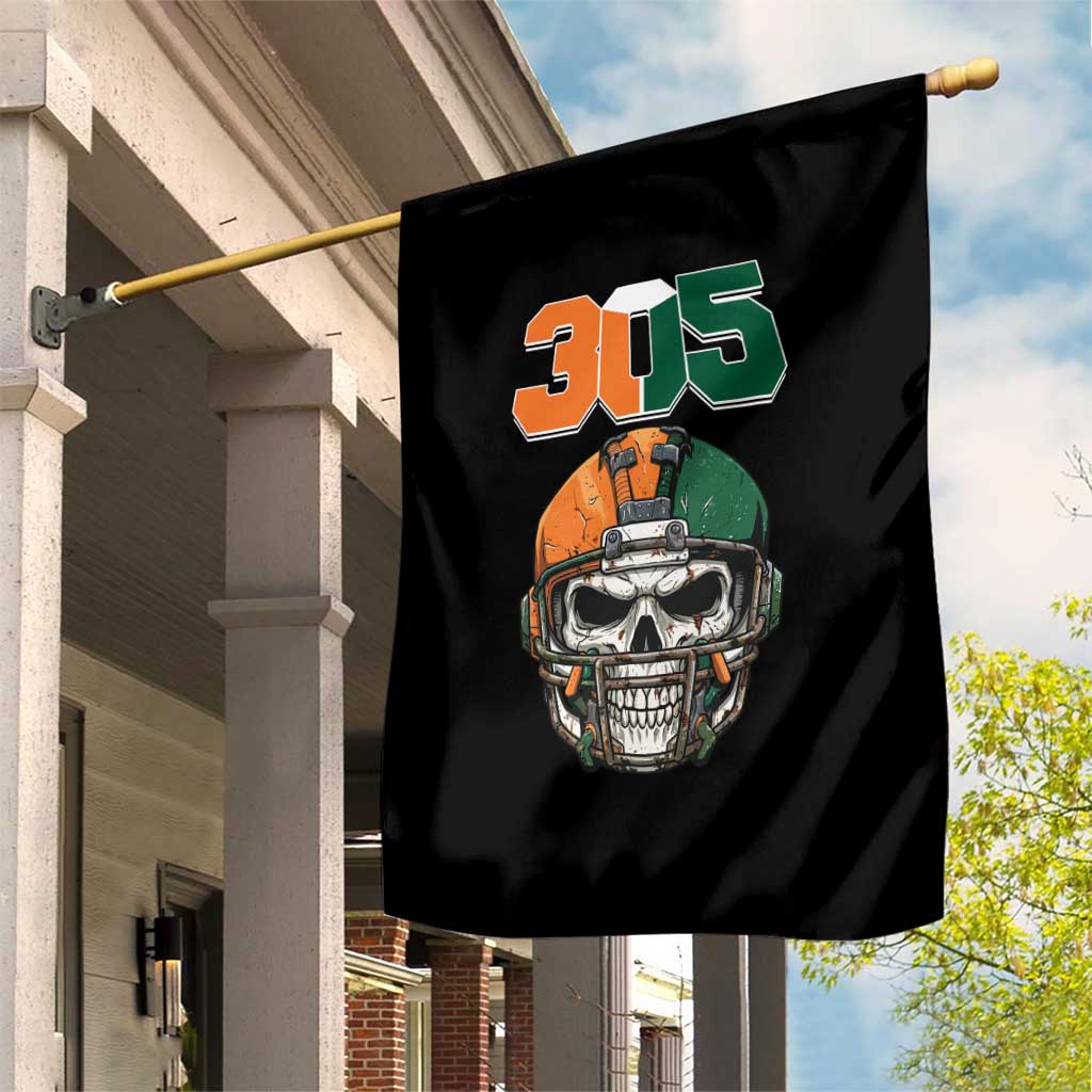 305 Football Warrior Skull Garden Flag Orange and Green Miami Vibes