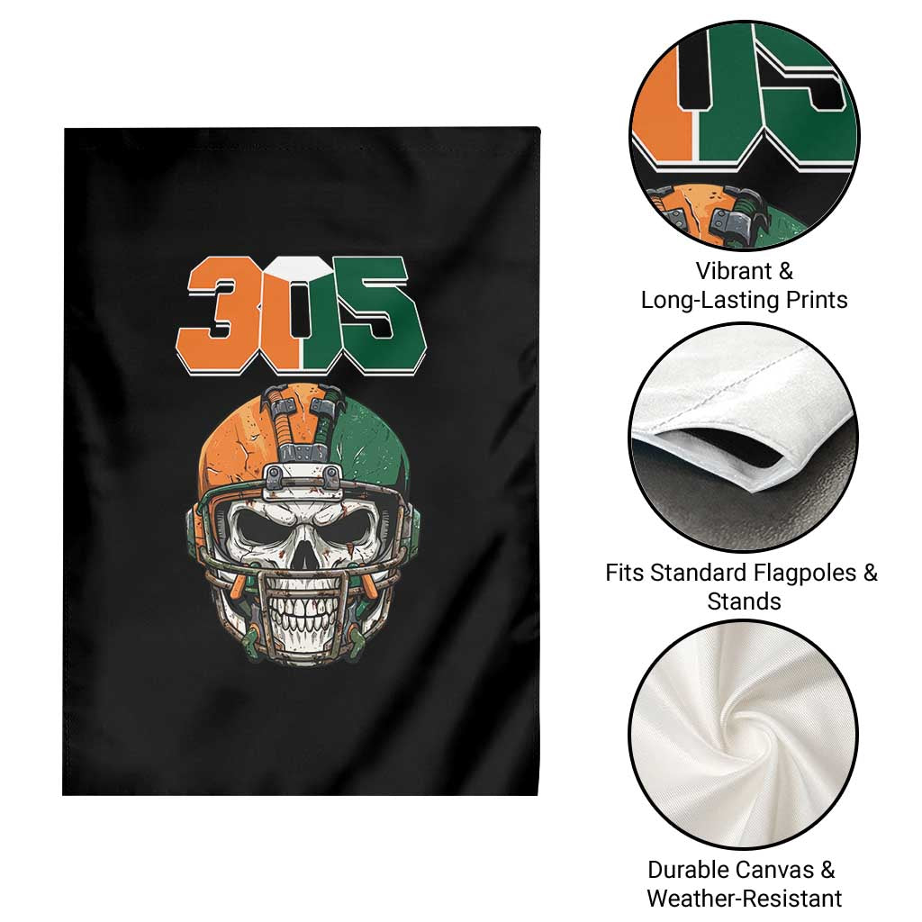 305 Football Warrior Skull Garden Flag Orange and Green Miami Vibes