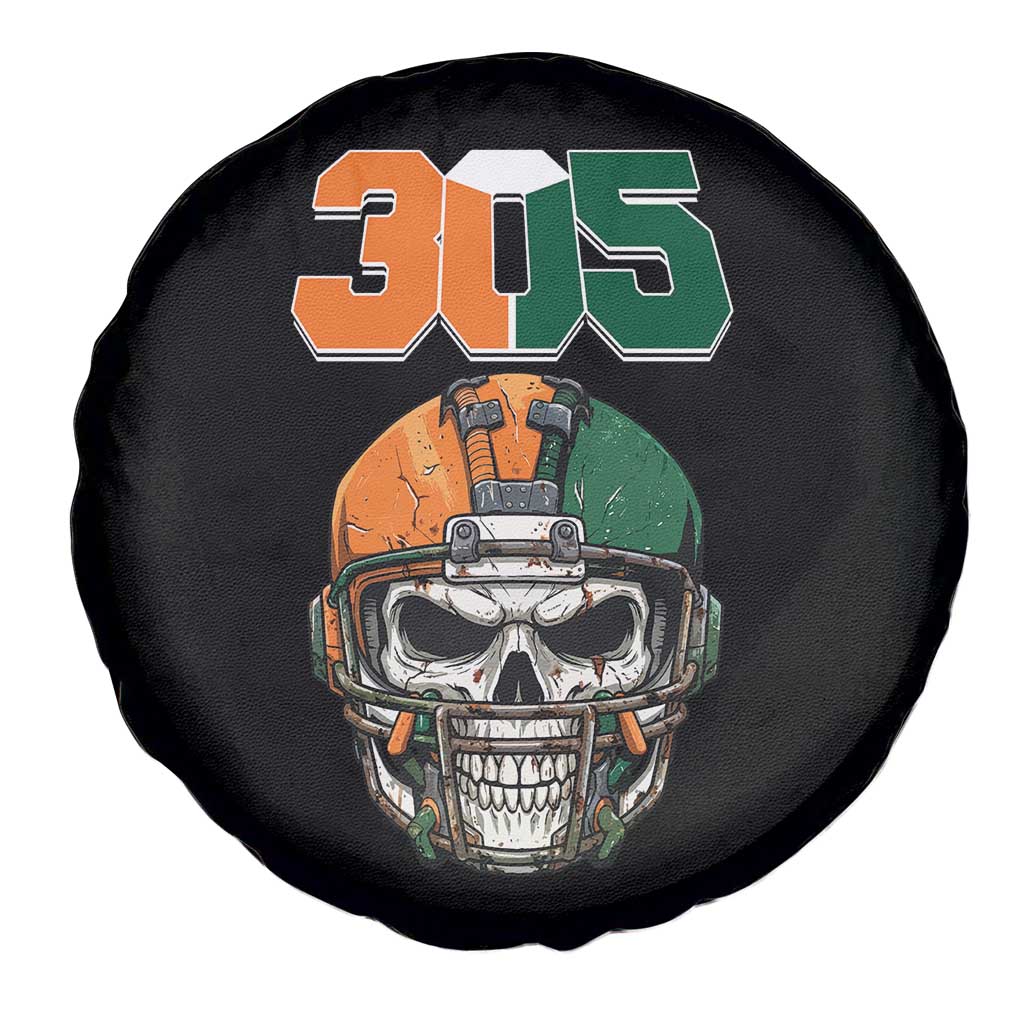 305 Football Warrior Skull Spare Tire Cover Orange and Green Miami Vibes