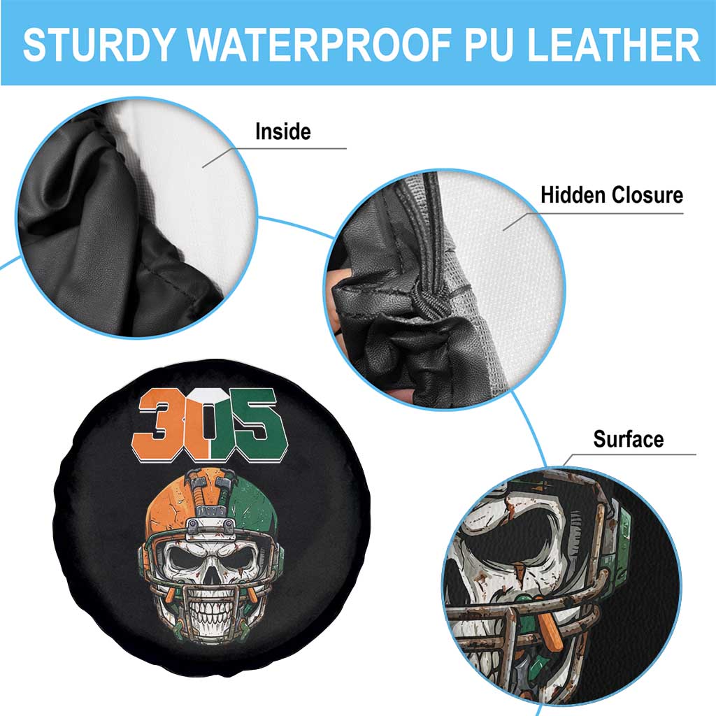 305 Football Warrior Skull Spare Tire Cover Orange and Green Miami Vibes