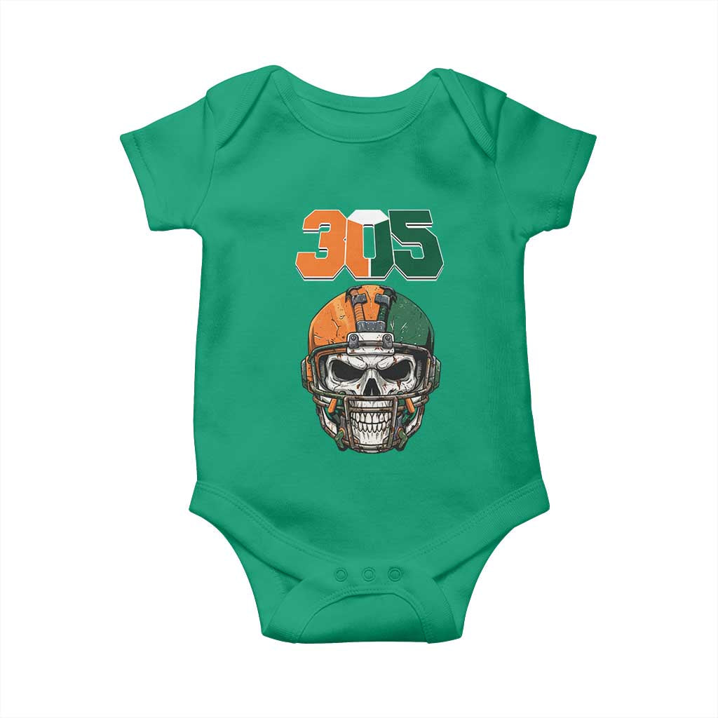 305 Football Warrior Skull Baby Onesie Orange and Green Miami Vibes