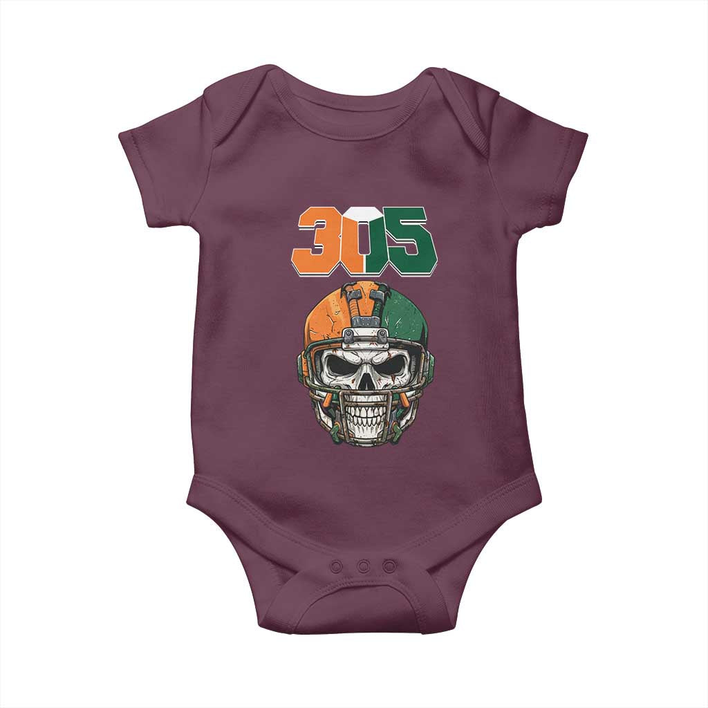305 Football Warrior Skull Baby Onesie Orange and Green Miami Vibes
