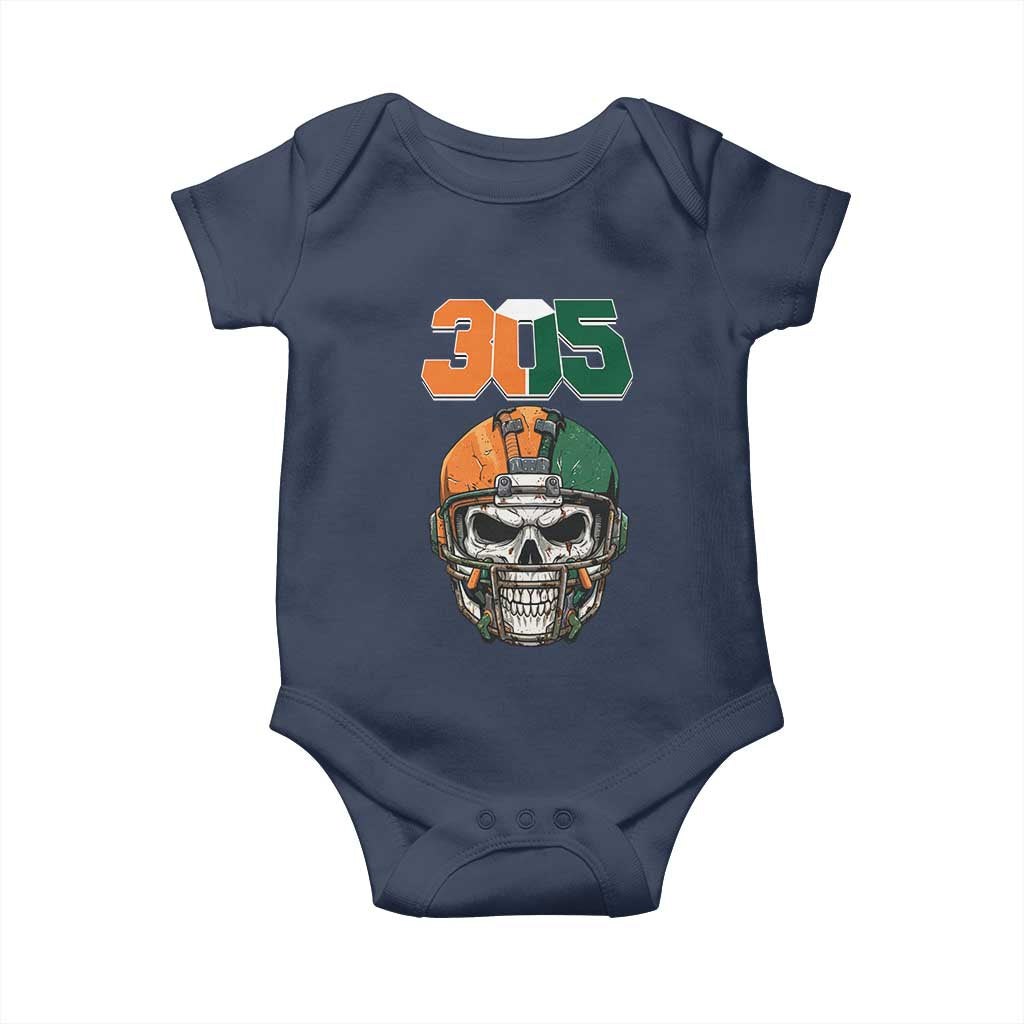 305 Football Warrior Skull Baby Onesie Orange and Green Miami Vibes