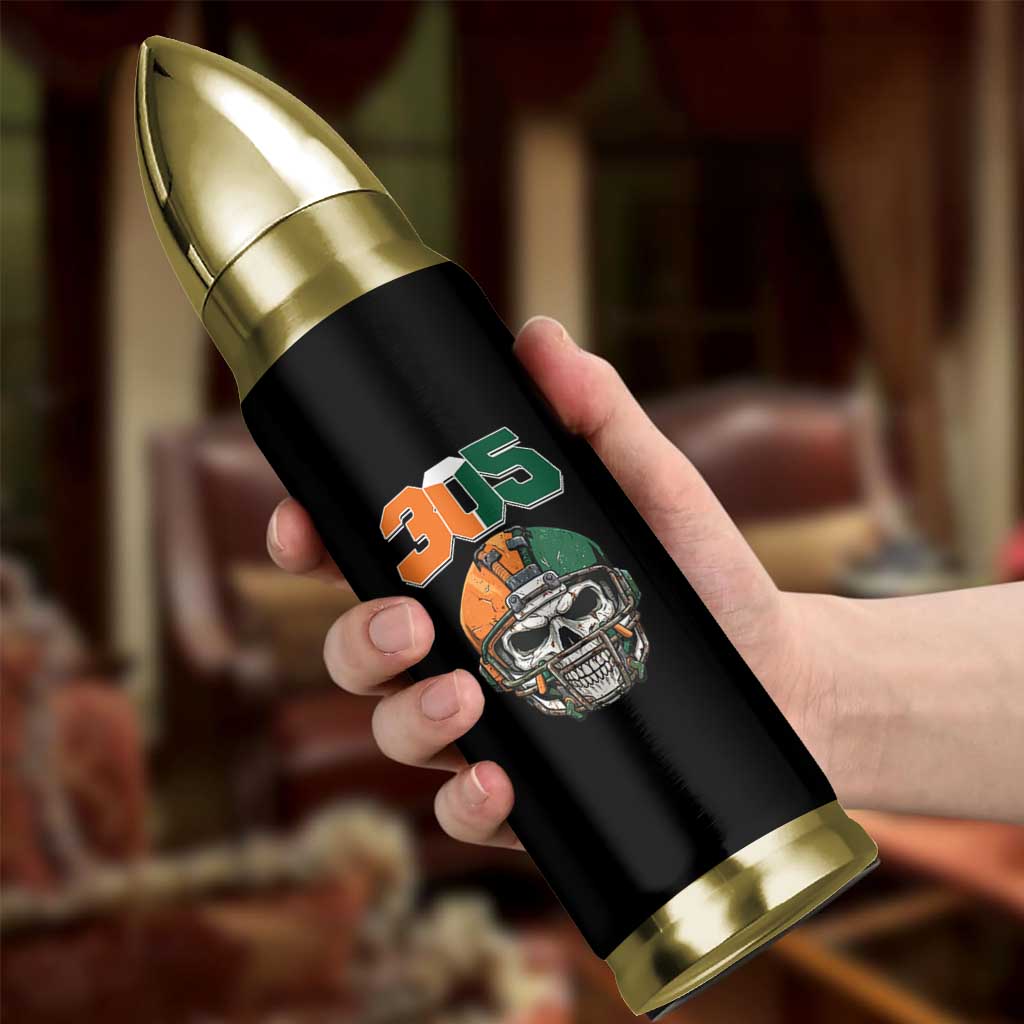 305 Football Warrior Skull Bullet Tumbler Orange and Green Miami Vibes
