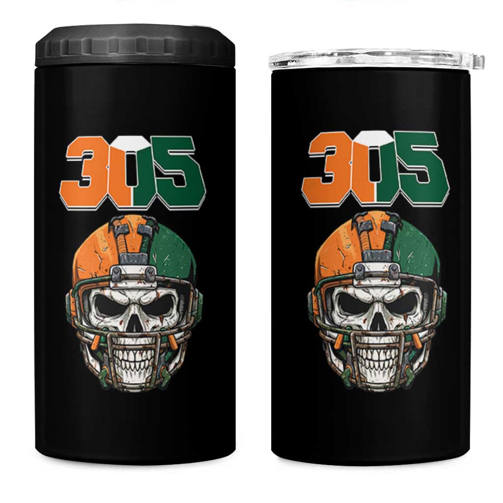 305 Football Warrior Skull 4 in 1 Can Cooler Tumbler Orange and Green Miami Vibes