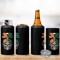 305 Football Warrior Skull 4 in 1 Can Cooler Tumbler Orange and Green Miami Vibes