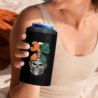 305 Football Warrior Skull 4 in 1 Can Cooler Tumbler Orange and Green Miami Vibes