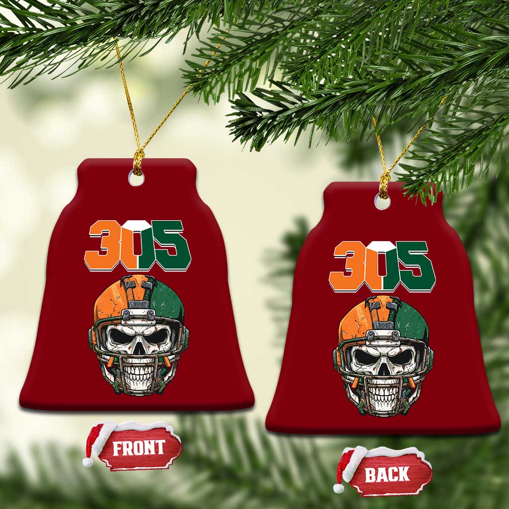 305 Football Warrior Skull Ceramic Ornament Orange and Green Miami Vibes