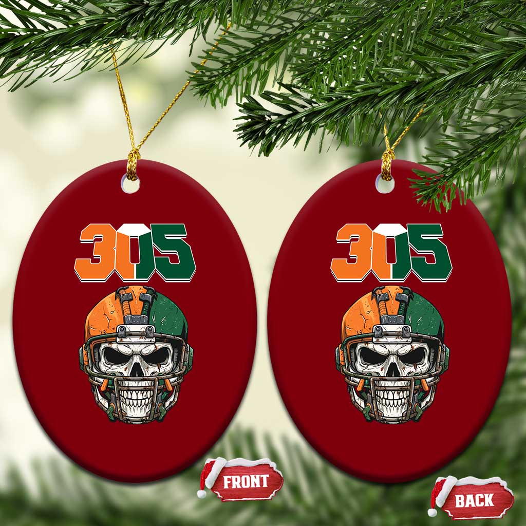 305 Football Warrior Skull Ceramic Ornament Orange and Green Miami Vibes