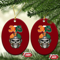 305 Football Warrior Skull Ceramic Ornament Orange and Green Miami Vibes