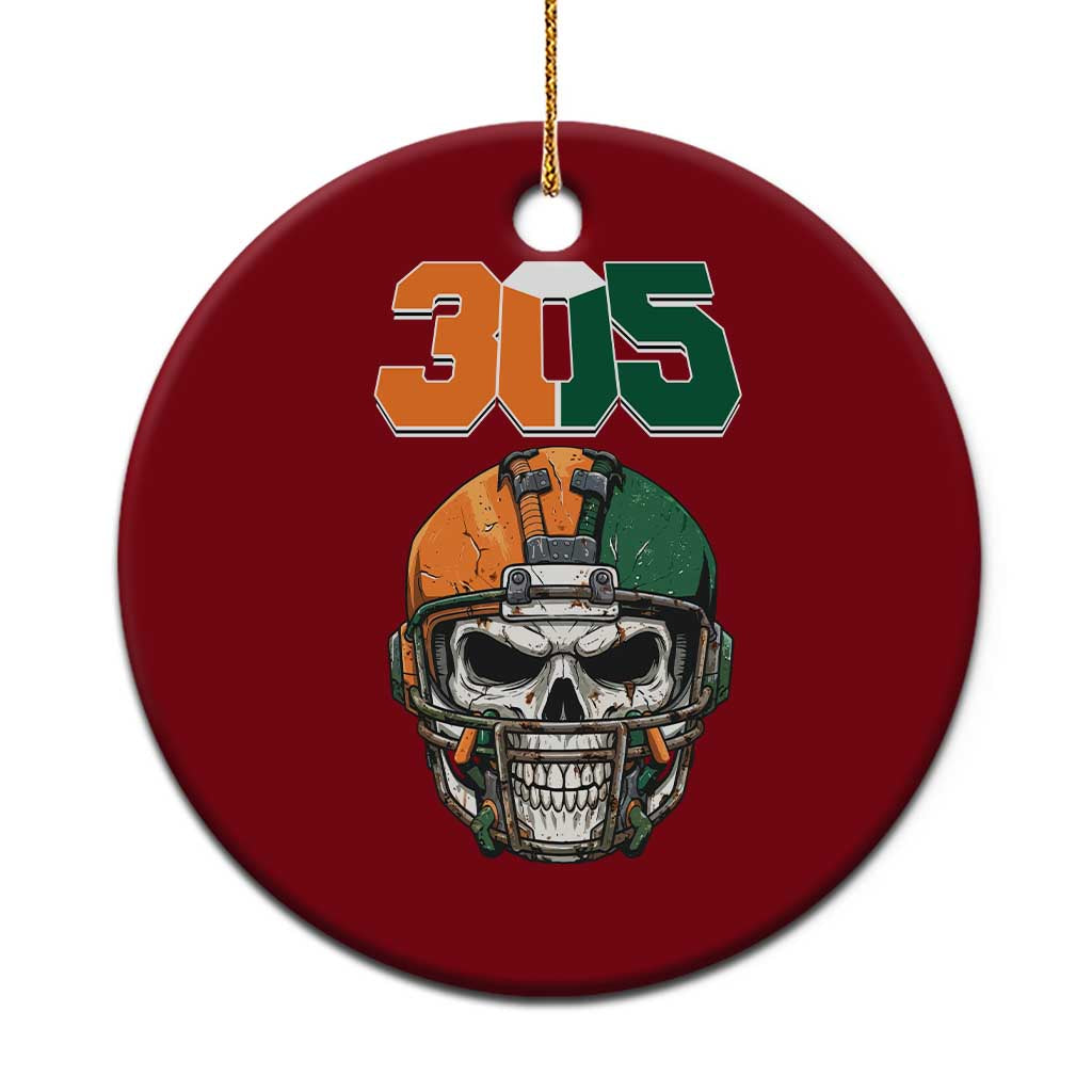 305 Football Warrior Skull Ceramic Ornament Orange and Green Miami Vibes