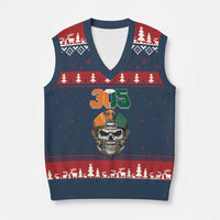 305 Football Warrior Skull V-Neck Knit Sweater Vest Orange and Green Miami Vibes