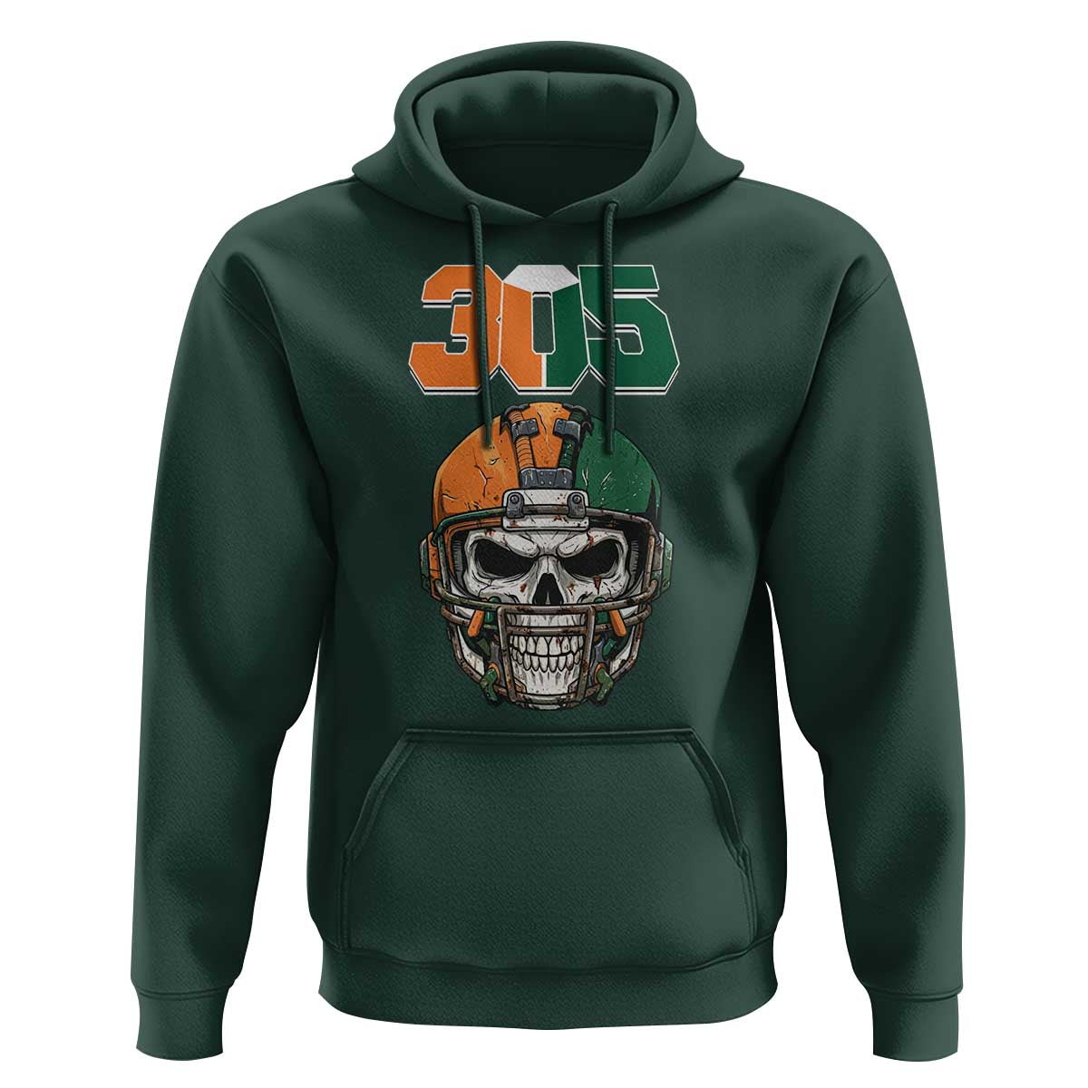305 Football Warrior Skull Hoodie Orange and Green Miami Vibes