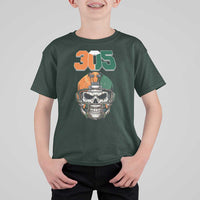305 Football Warrior Skull T Shirt For Kid Orange and Green Miami Vibes