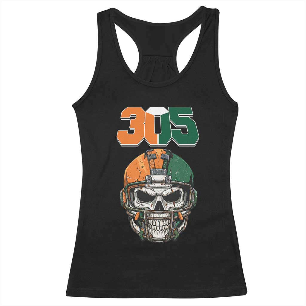 305 Football Warrior Skull Racerback Tank Top Orange and Green Miami Vibes