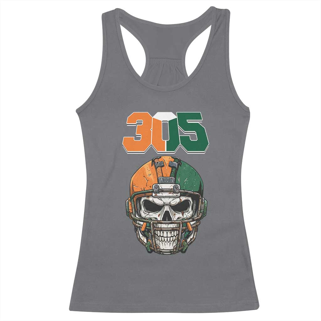 305 Football Warrior Skull Racerback Tank Top Orange and Green Miami Vibes