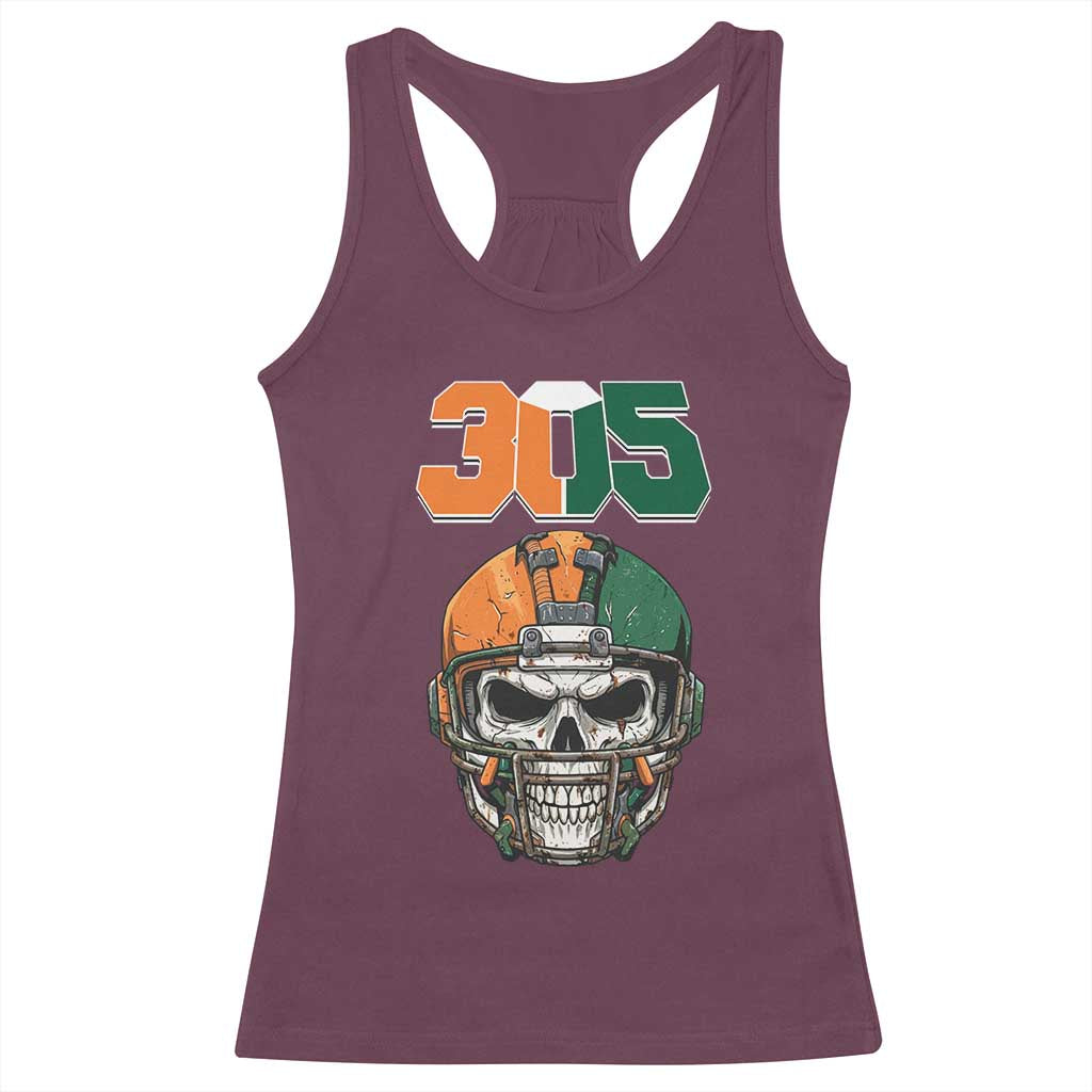 305 Football Warrior Skull Racerback Tank Top Orange and Green Miami Vibes