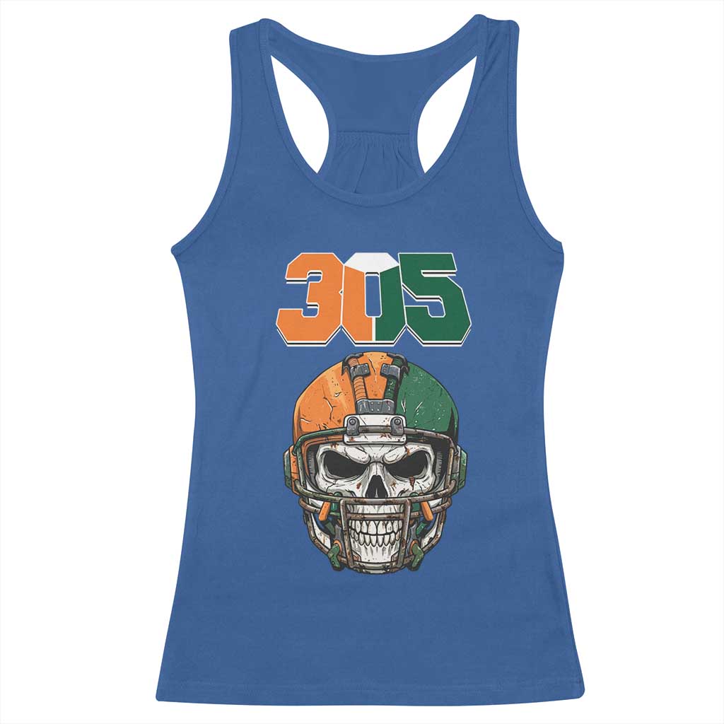 305 Football Warrior Skull Racerback Tank Top Orange and Green Miami Vibes