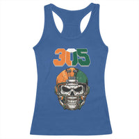 305 Football Warrior Skull Racerback Tank Top Orange and Green Miami Vibes