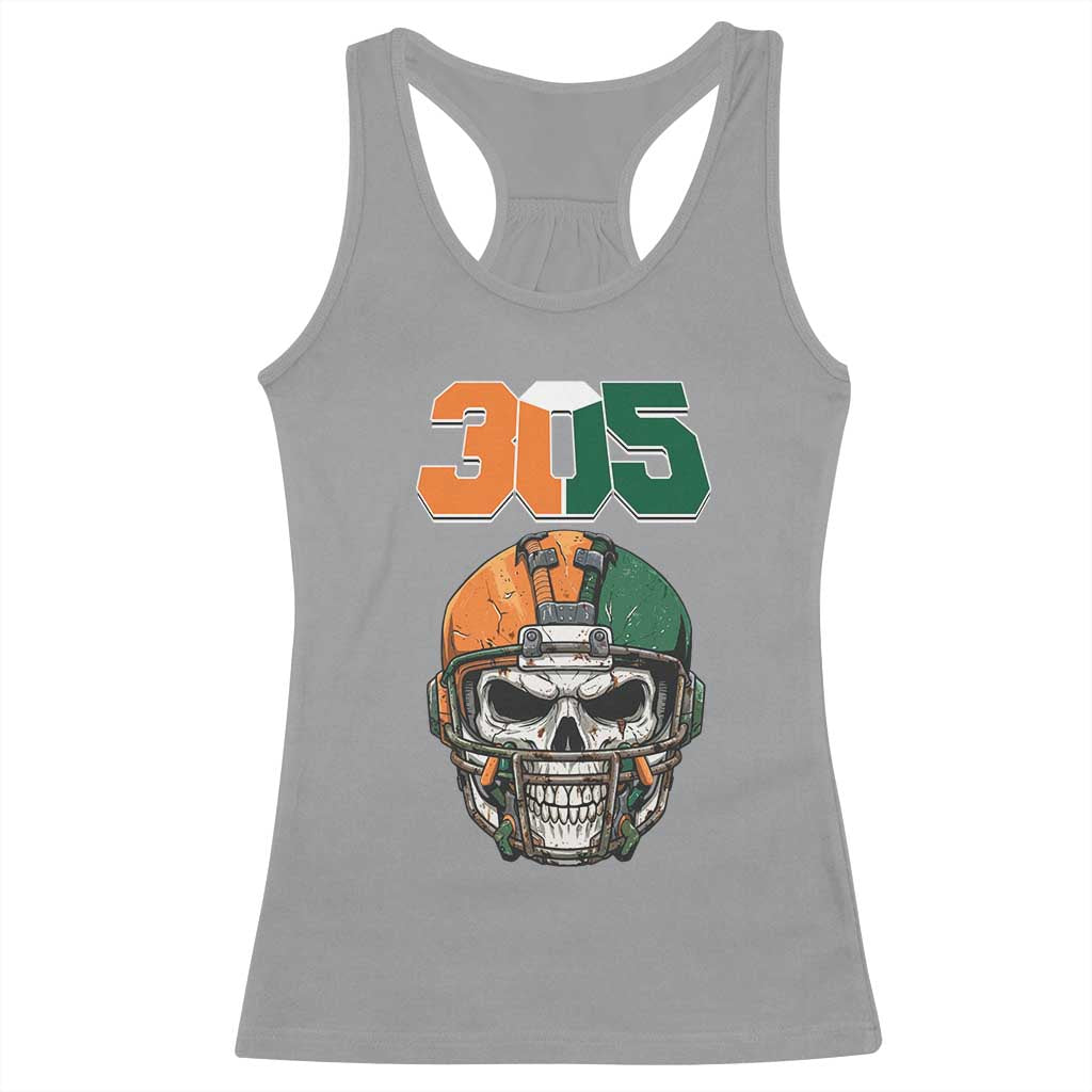 305 Football Warrior Skull Racerback Tank Top Orange and Green Miami Vibes