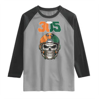 305 Football Warrior Skull Raglan Shirt Orange and Green Miami Vibes