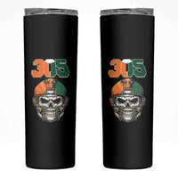 305 Football Warrior Skull Skinny Tumbler Orange and Green Miami Vibes