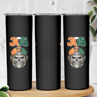 305 Football Warrior Skull Skinny Tumbler Orange and Green Miami Vibes