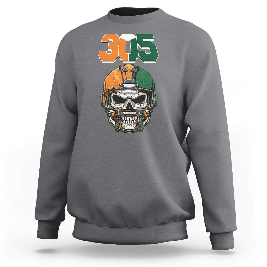 305 Football Warrior Skull Sweatshirt Orange and Green Miami Vibes