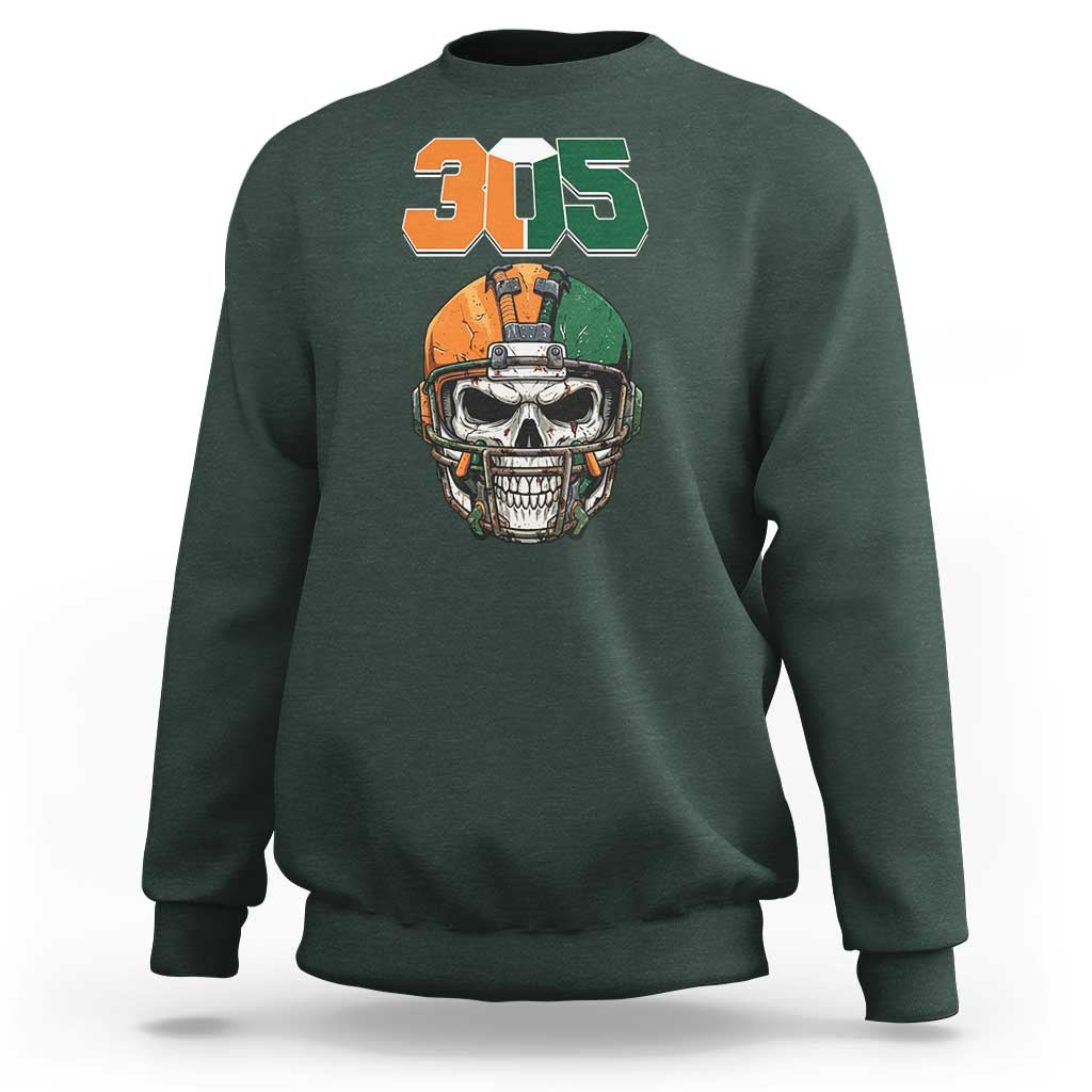 305 Football Warrior Skull Sweatshirt Orange and Green Miami Vibes