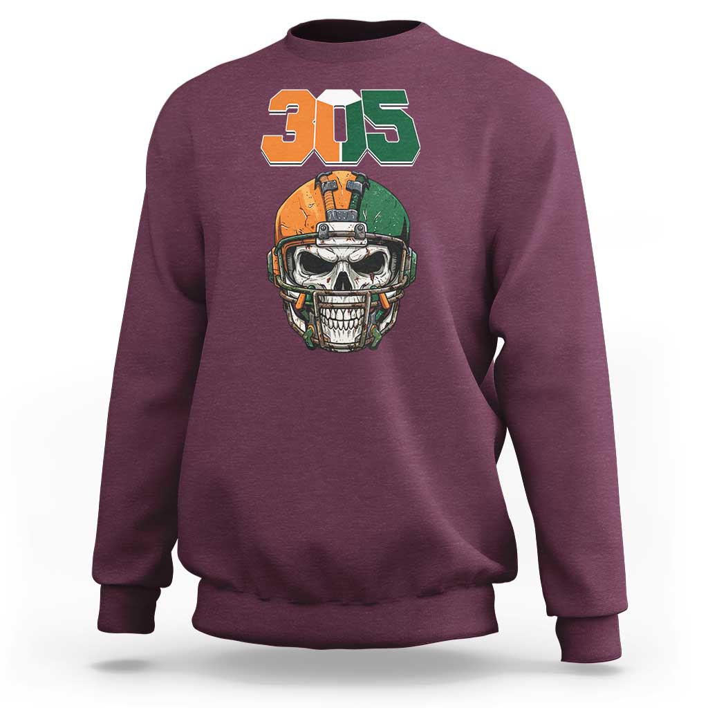 305 Football Warrior Skull Sweatshirt Orange and Green Miami Vibes