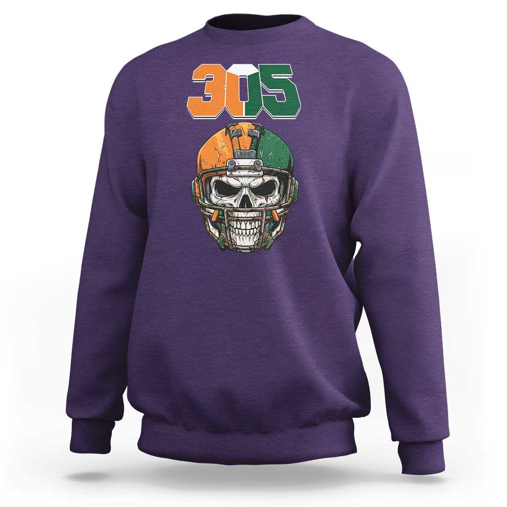 305 Football Warrior Skull Sweatshirt Orange and Green Miami Vibes