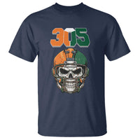 305 Football Warrior Skull T Shirt Orange and Green Miami Vibes