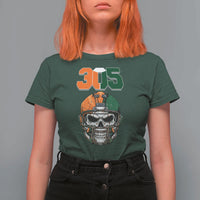 305 Football Warrior Skull T Shirt For Women Orange and Green Miami Vibes