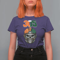 305 Football Warrior Skull T Shirt For Women Orange and Green Miami Vibes