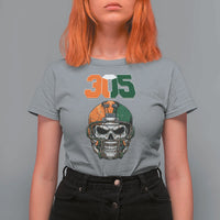 305 Football Warrior Skull T Shirt For Women Orange and Green Miami Vibes