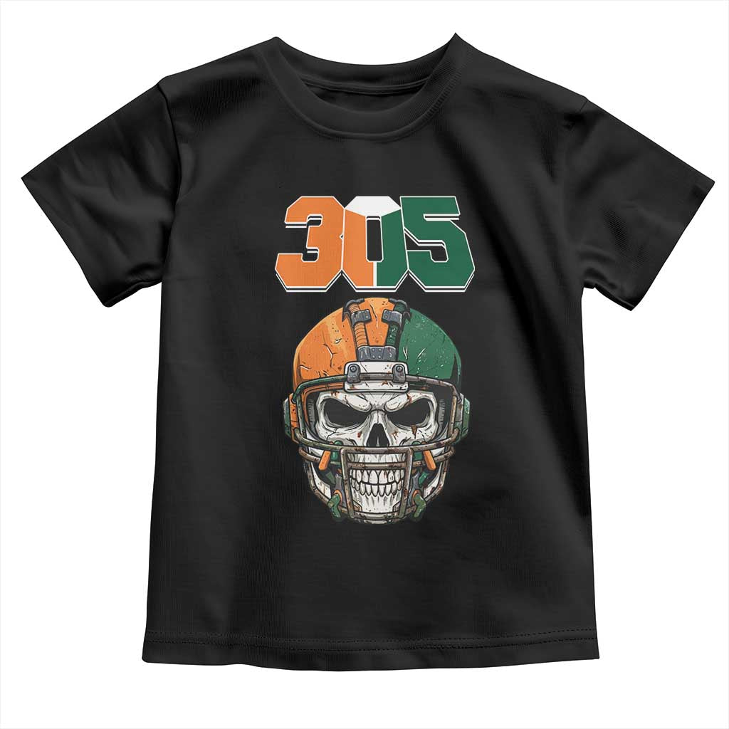 305 Football Warrior Skull Toddler T Shirt Orange and Green Miami Vibes