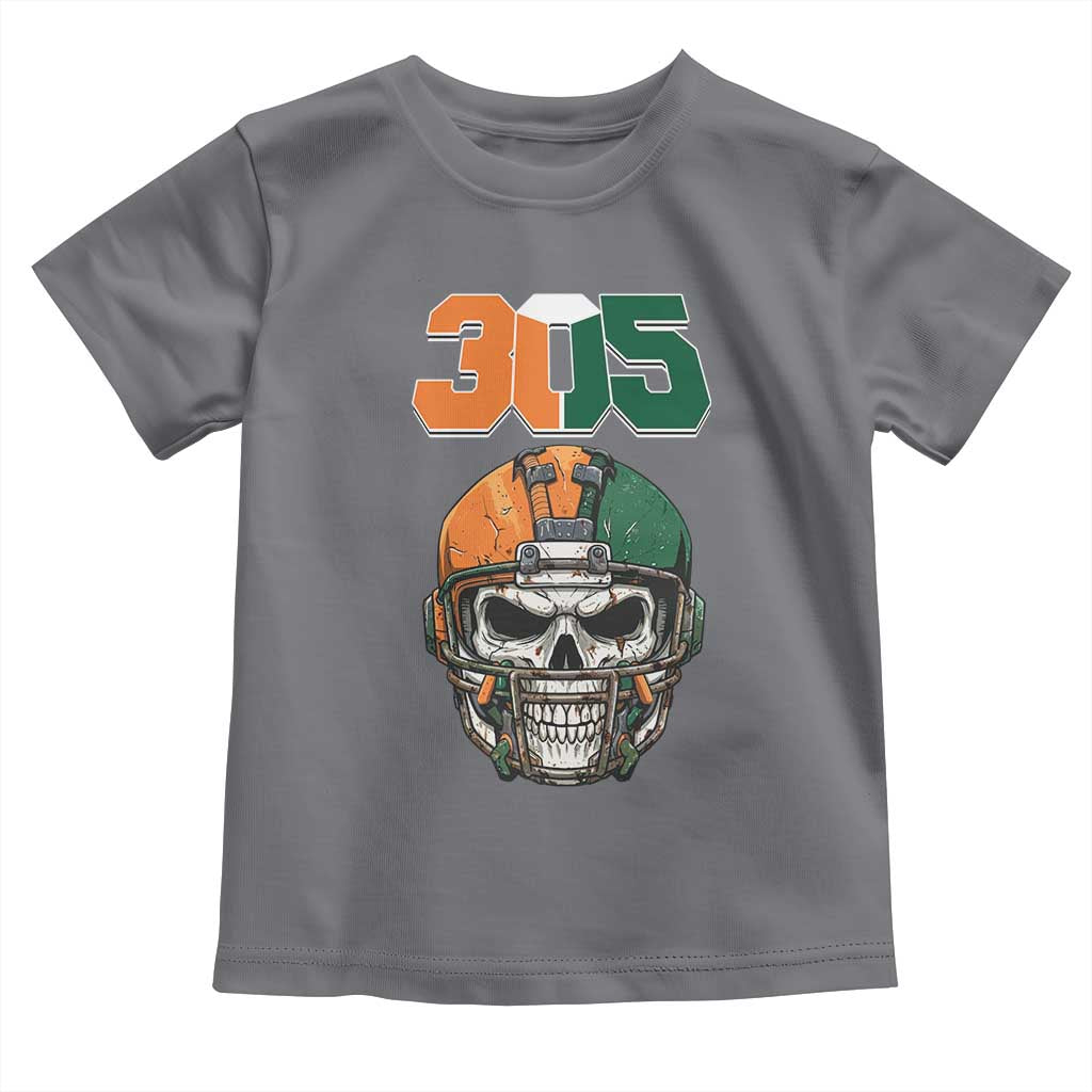305 Football Warrior Skull Toddler T Shirt Orange and Green Miami Vibes
