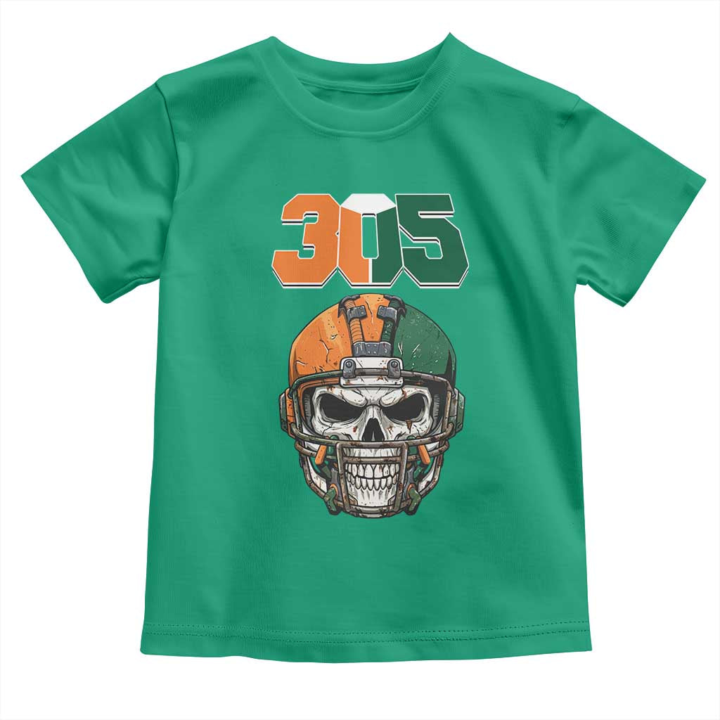 305 Football Warrior Skull Toddler T Shirt Orange and Green Miami Vibes