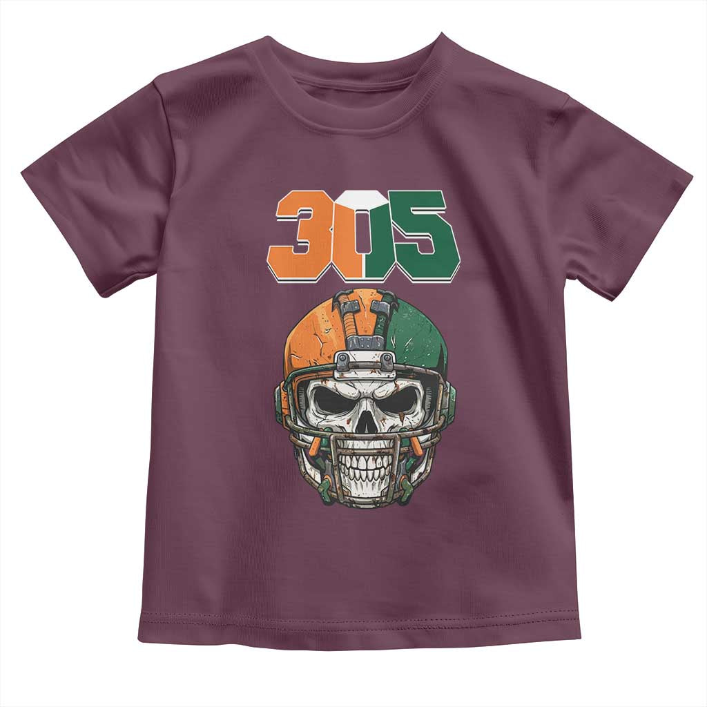 305 Football Warrior Skull Toddler T Shirt Orange and Green Miami Vibes